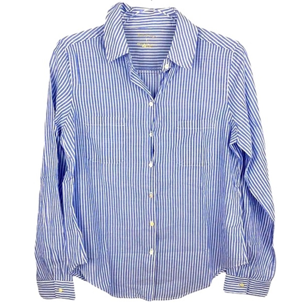 LILLY PULITZER Sea View Button Down Top Coastal Blue Lightweight Oxford Stripe - Picture 6 of 9